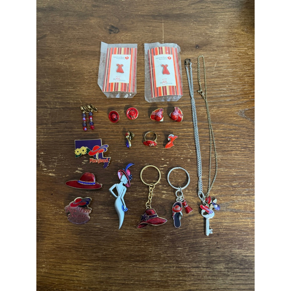 Jewelry - Red Hat Society Jewelry & Accessories Lot Pins Necklaces Keychains Earrings Go R